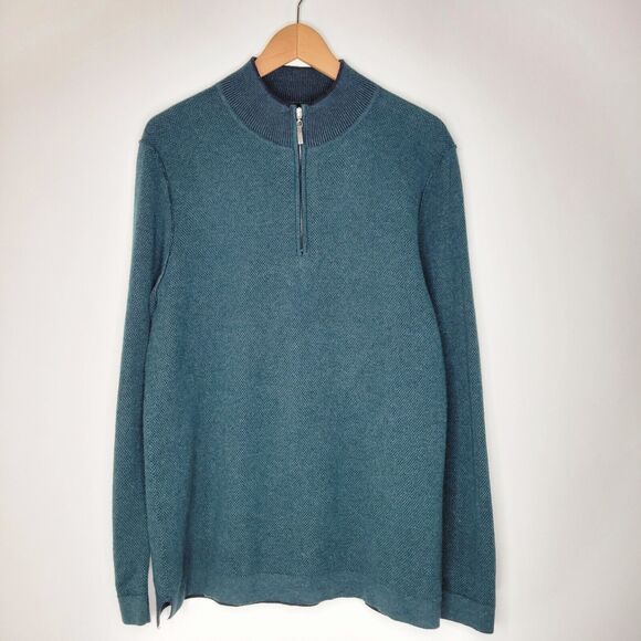 Tommy Bahama Other - TOMMY BAHAMA Teal Quarter Zip Sweater Size M Textured Cotton Cashmere Mock Neck